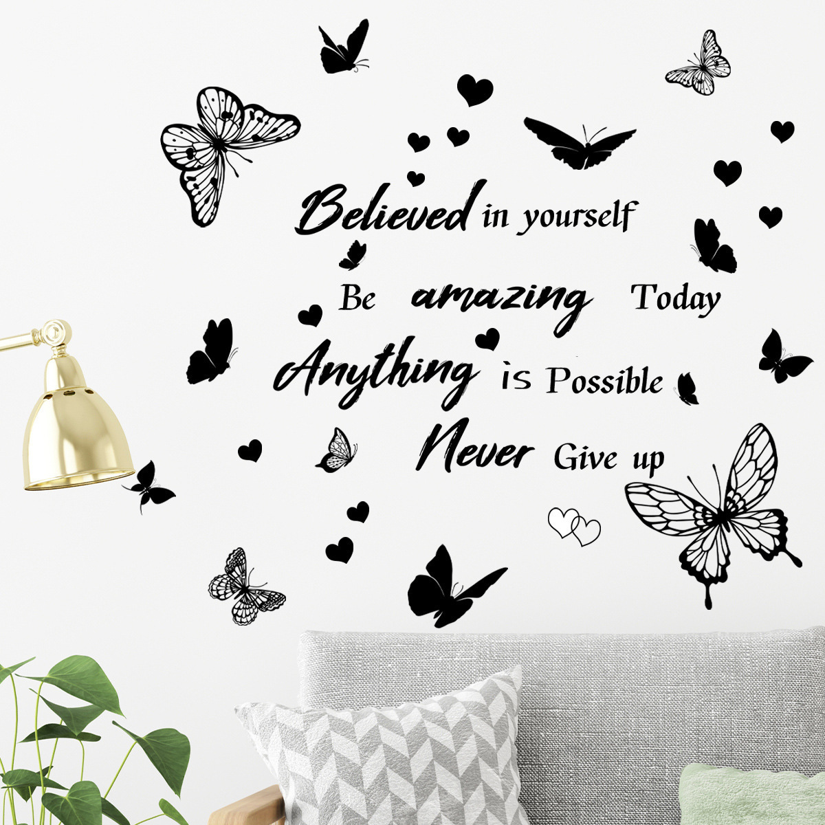 Minimalist Style Butterfly Wall Sticker Motivational English slogans Decals Living Room Decorative Wallpaper