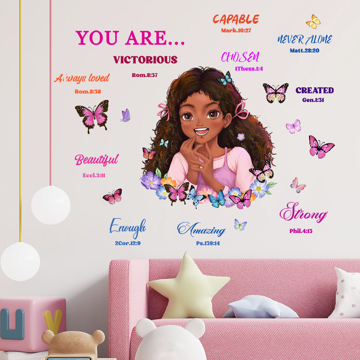 Cartoon Black Girl Inspirational Text Wall Sticker  Lovely Kid's Decorative Home Decor