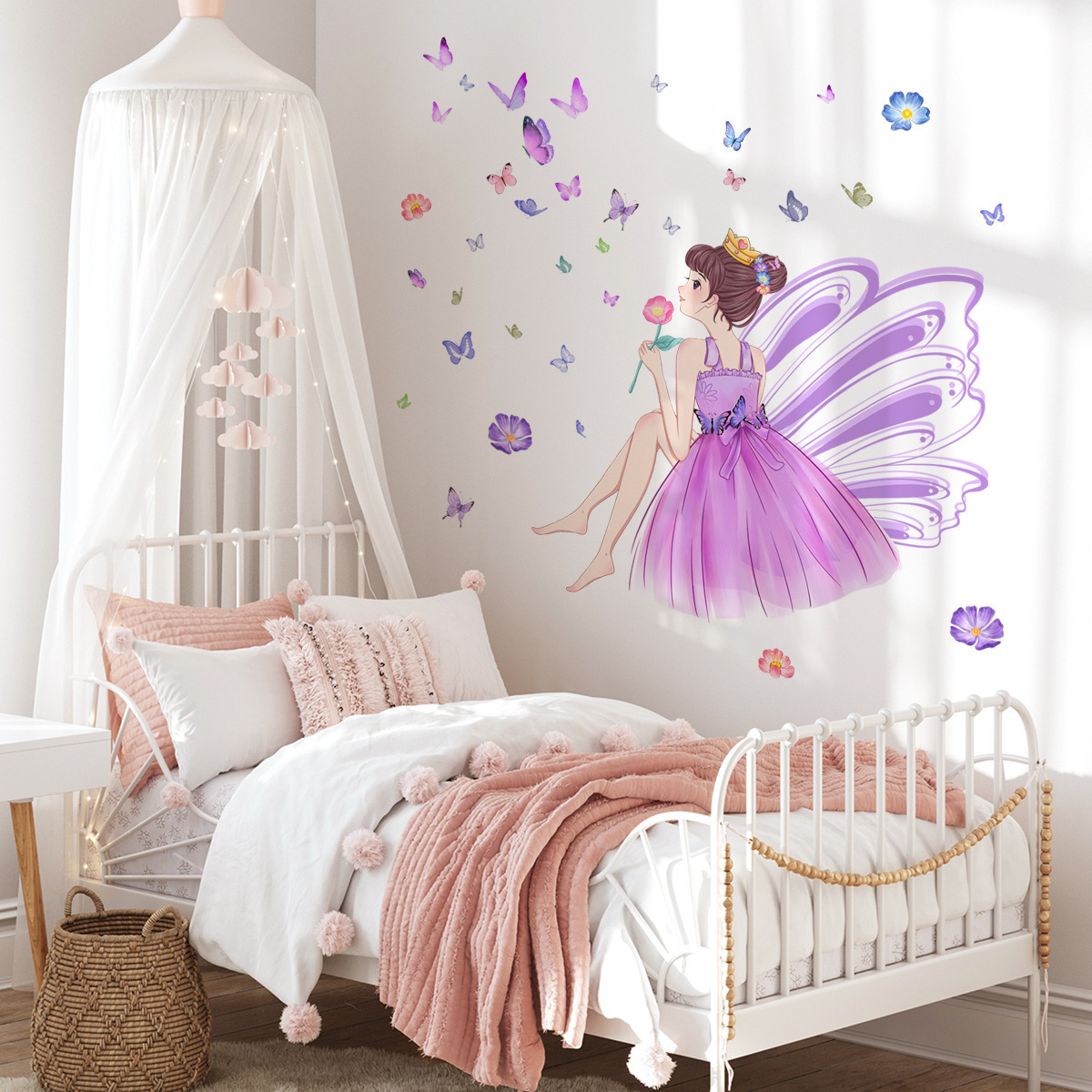 Butterfly Princess Wall Sticker Kids Room Decals Waterproofs And Removable Wallpaper Self-adhesive Home Decor