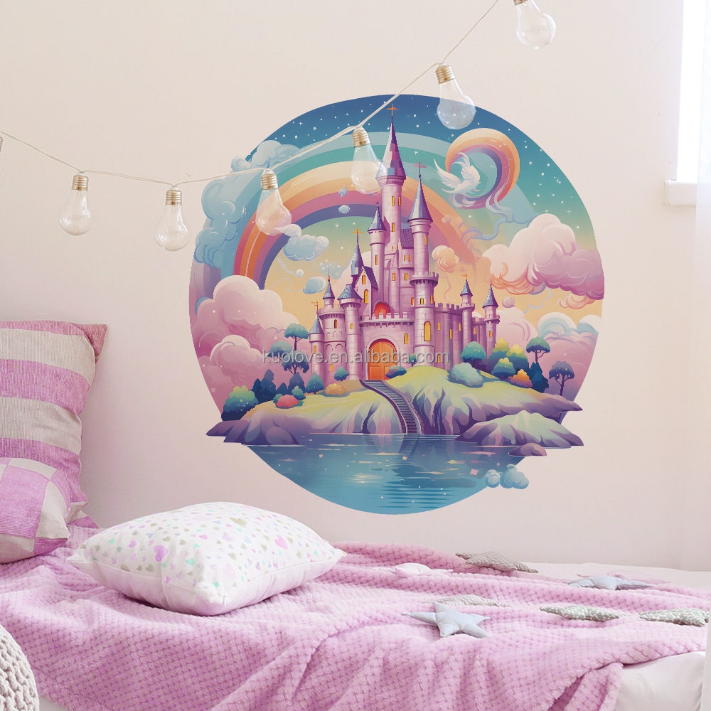 Cartoon dream castle Rainbow wall stickers Princess bedroom living room decorative wall stickers self-adhesive pvc wallpaper