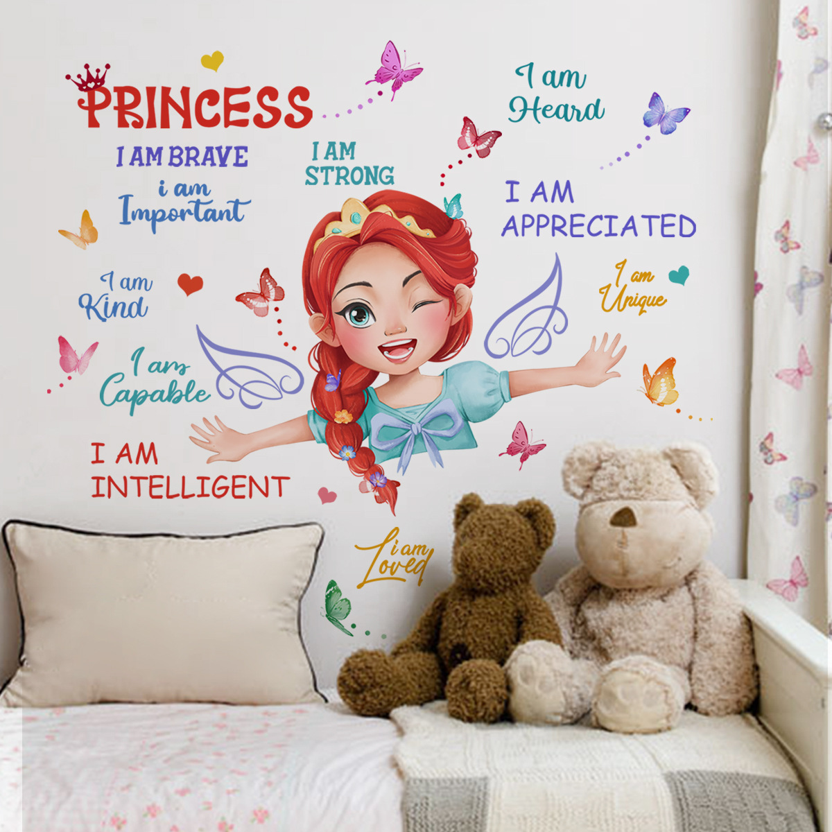 Cartoon Girl Inspirational Text Wall Sticker Wall Decals Waterproofs And Removable Wallpaper