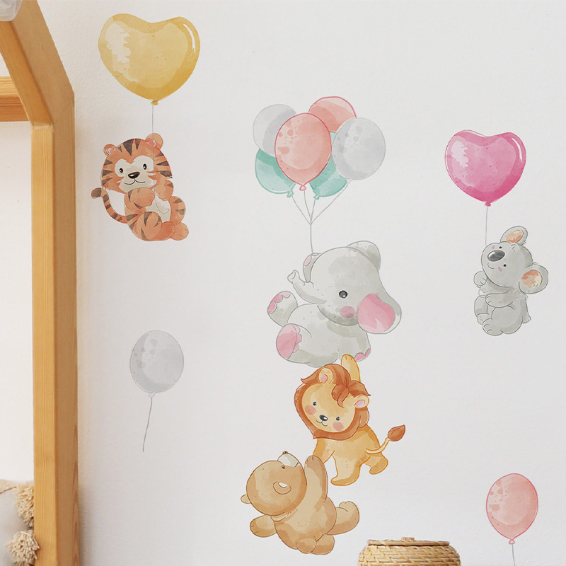 Cute animal combination balloon PVC wall stickers Baby bedroom living room decoration self-adhesive stickers wallpaper