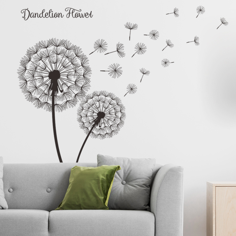 Hot Sale News Black Dandelion Wall Stickers Creative Sofa TV Background Wallpaper Self Adhesive Bedroom Decorative Decal