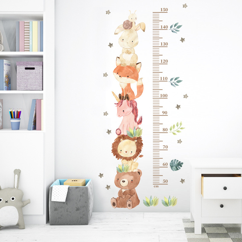 Bear Fox Lion Height Sticker Cartoon Unicorn Decals Creative Kid's Bedroom Wallpaper Self Adhesive Living Room Decorative Murals