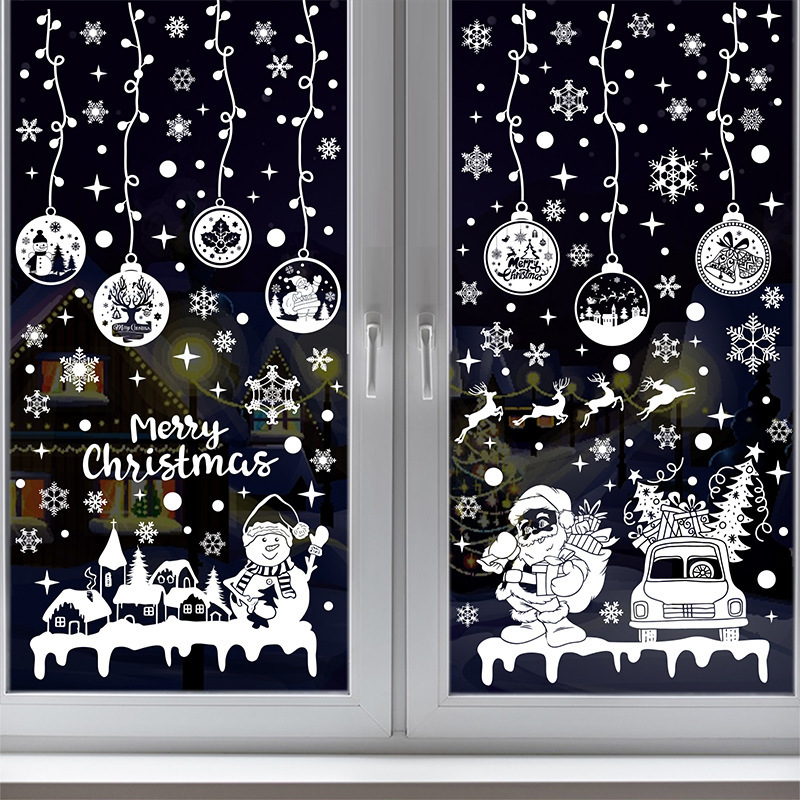 Christmas Castle Wall Sticker Santa Claus Snowman Decals  Living Room Decorative Wallpaper