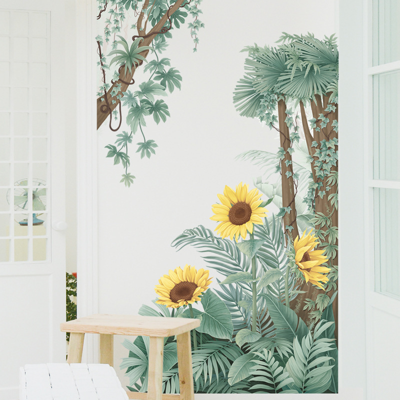 Nordic tropical plants Wall Sticker Palm Tree Pastoral Fresh Sunflowers Decals  Living Room Decorative Wallpaper