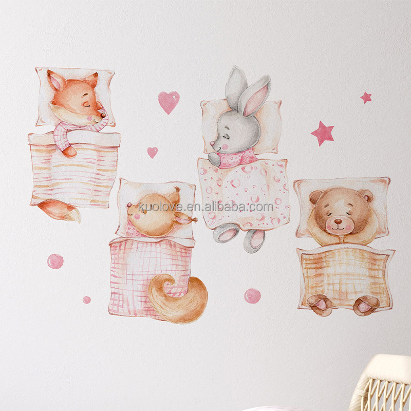 Cartoon animal Bear bunny goodnight wall stickers Children's bedroom living room decorative wall sticker self-adhesive wallpaper