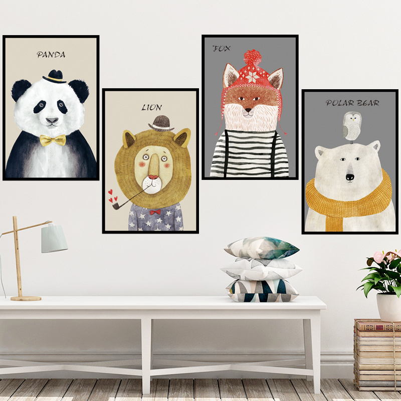 Cartoon Animal Wallpaper Frame Panda Fox Lion Bear Removable Wall Sticker For Kindergarten Children's Room Wall Decal