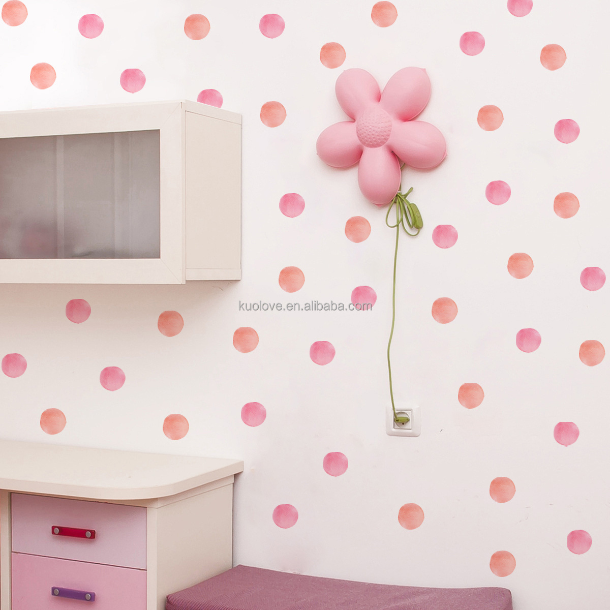 Pink princess tune polka dot simple design wall stickers living room bedroom decoration wallpaper self-adhesive stickers