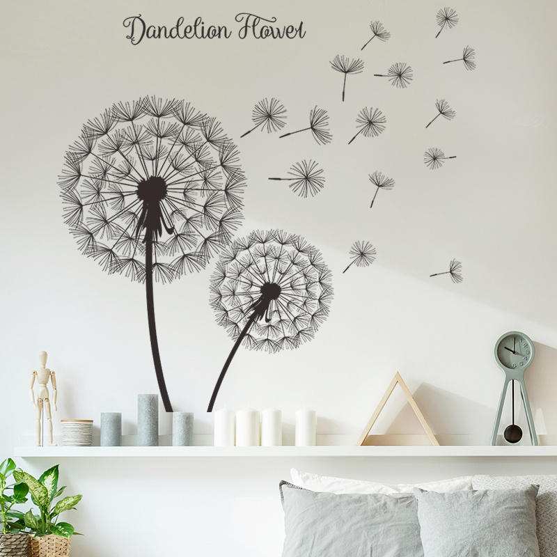 Hot Sale News Black Dandelion Wall Stickers Creative Sofa TV Background Wallpaper Self Adhesive Bedroom Decorative Decal