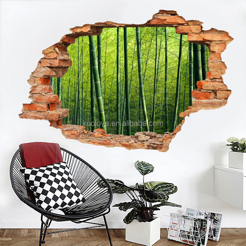 3D Bamboo Forest Broken Wall Sticker Home Decoration For Living Room Bedroom Wall Mural TV Sofa Background Plants Wallpaper