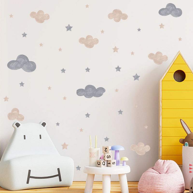 Cartoon Cloud Stars Wall Stickers Kid's Living Room Wallpapers Creative Children Bedroom Decal Self Adhesive TV Background Mural