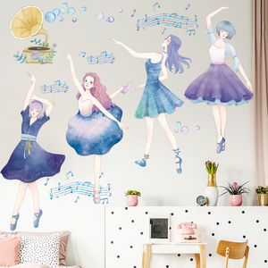 Dancing Girls With Blue Dress Wall Stickers Music Girl Wallpaper For Living Room Bedroom Home Decor Wall Decal For Women