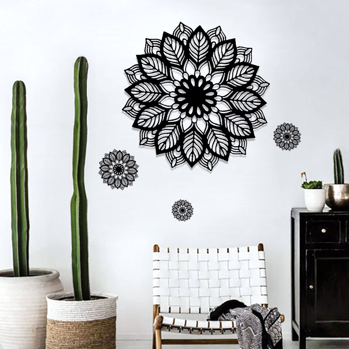 Black Flowers Wall Sticker Geometric flower Decals Living Room Decorative Wallpaper