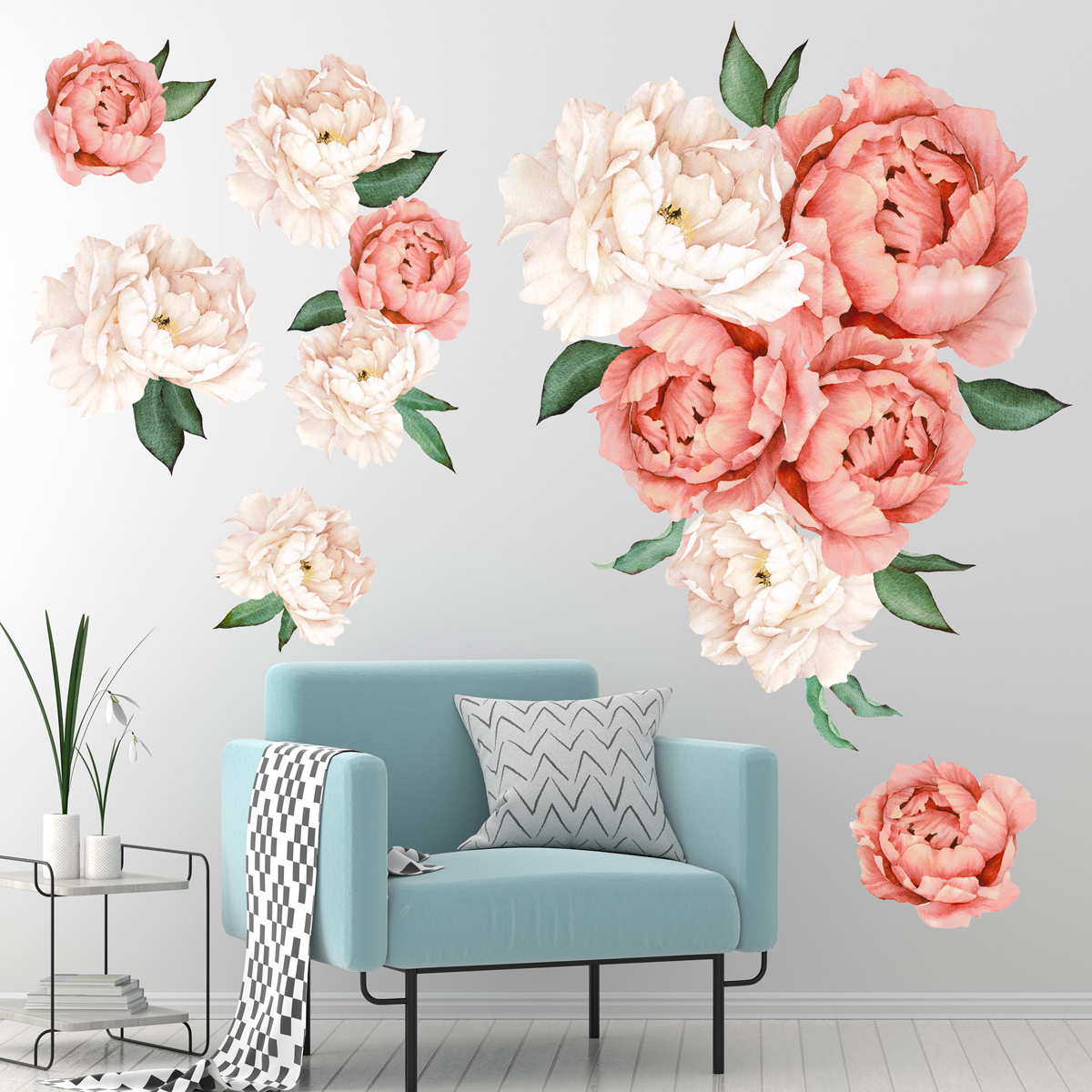 Elegant Blooming Peony Wall Sticker Pink And White Chinese Rose Wallpaper For Women Bedroom Living Room PVC Removable Wall Decal