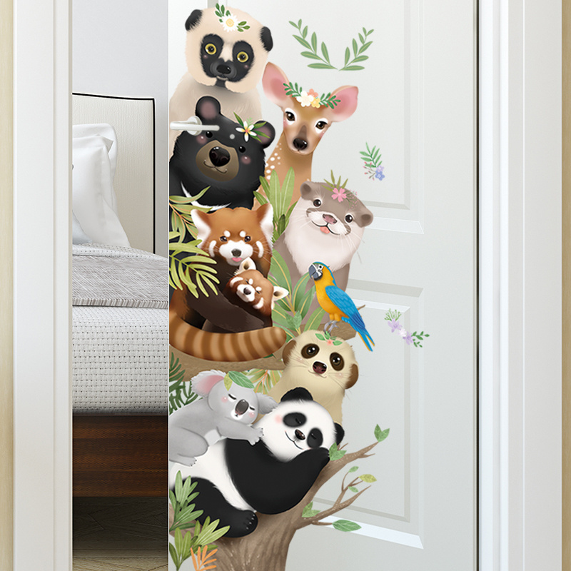 Cartoon Animal Wall Mural Lion Bear Rabbit Deer Dog Home Decor Wall Sticker For Kindergarten Classroom Kid's Room Wall Decal