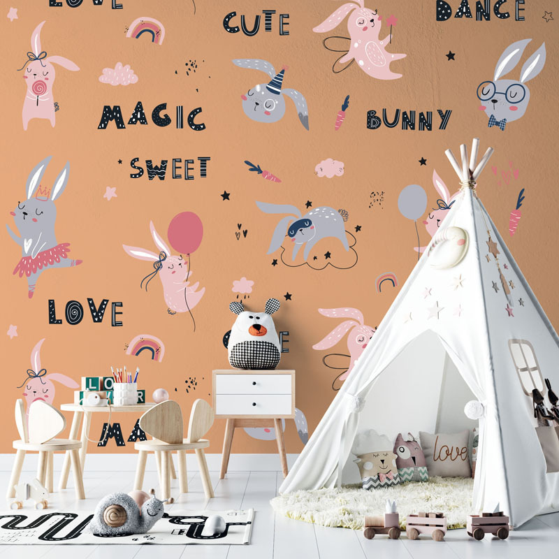 Cartoon rabbit paradise wall stickers children's room living room decoration wallpaper self-adhesive stickers