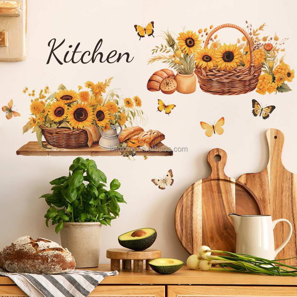 KITCHEN sunflower butterfly stickers Self-adhesive wall stickers for kitchen dining room decoration PVC wallpaper