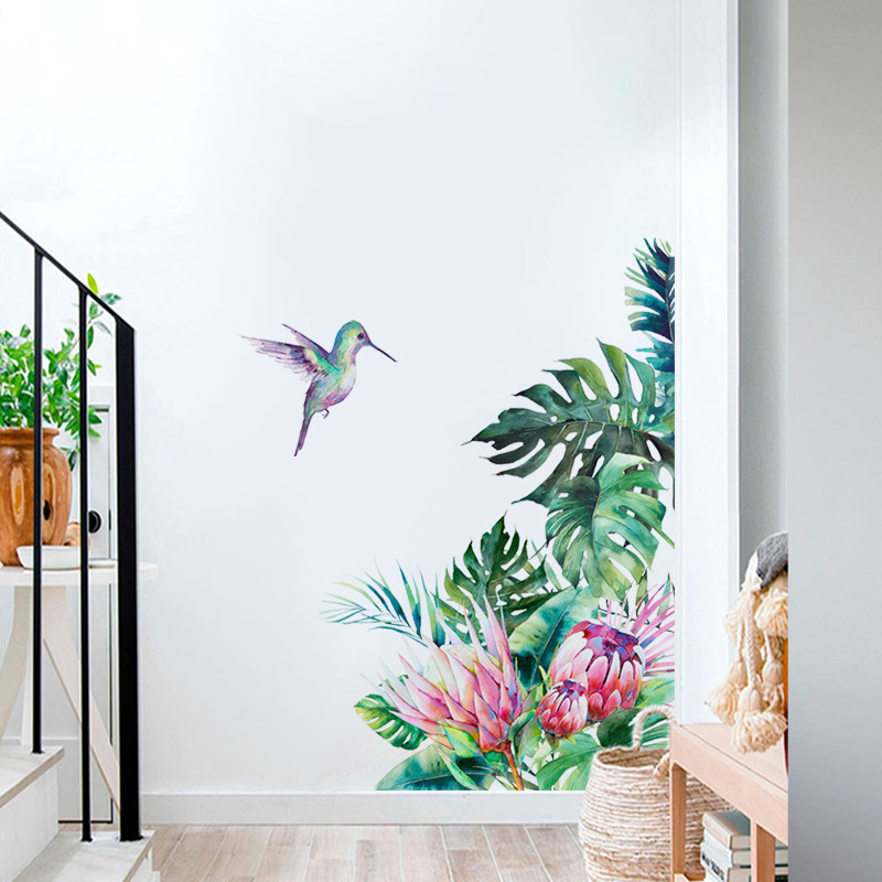 Tropical vegetation bird Wall Sticker Tropical Jungle Plants Decals Living Room Decorative Wallpaper