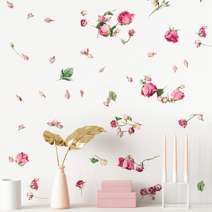 Falling Flowers Wallpaper Pink Blooming Rose Sticker For Women's Bedroom Creative Girl's Living Room Decorative Wall Decal