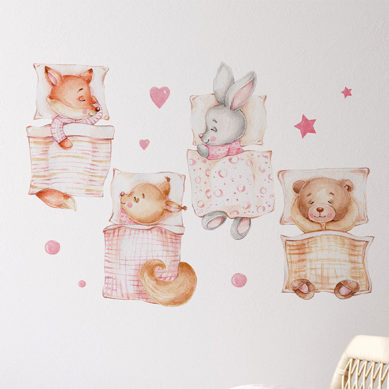 Cartoon animal Bear bunny goodnight wall stickers Children's bedroom living room decorative wall sticker self-adhesive wallpaper