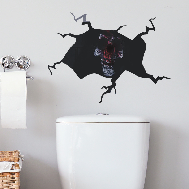 Broken Wall Blood Skeleton Head Wall Sticker  Halloween Fun Skull Decals  Living Room Decorative Wallpaper