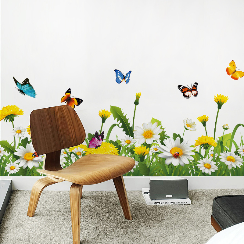 Flowers and grass Wall Sticker Concealer and avoiding ugly wall corner line Decals  Living Room Decorative Wallpaper