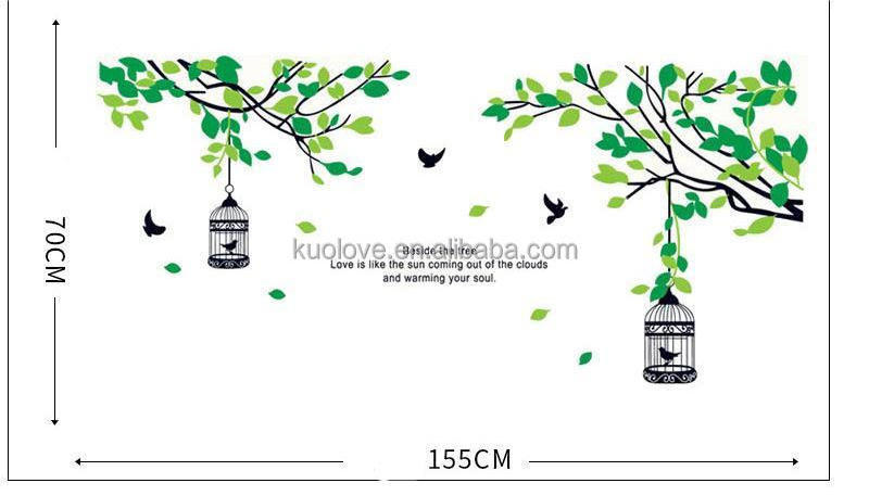 Forest Bird Cage Wall Sticker Green Small Fresh Bird Cage Decals Living Room Decorative Wallpaper