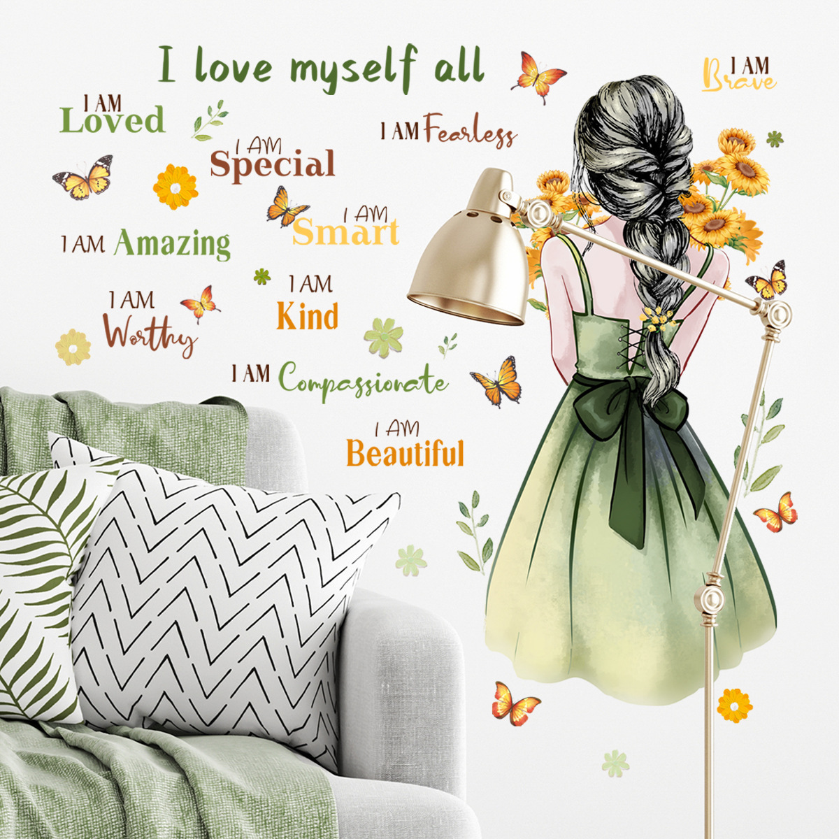 Fresh Girl Wall Sticker Inspirational English Quote Decals Decorative And Self-adhesive Wallpaper