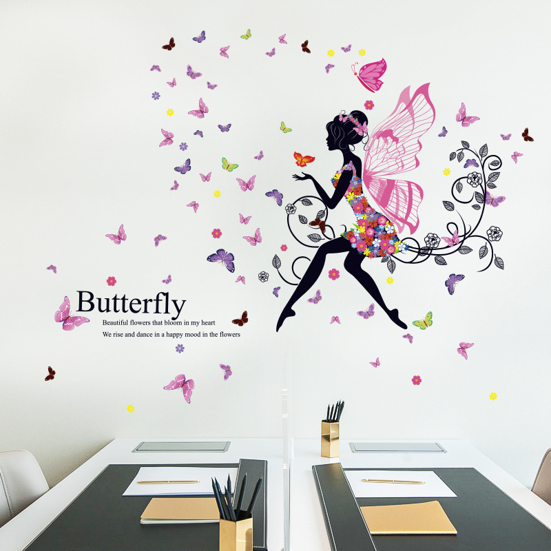 Flower Fairy With Butterfly Wings Wall Mural Fashion Beauty With Colorful Butterflies Wallpaper Home Decor For Women Living Room