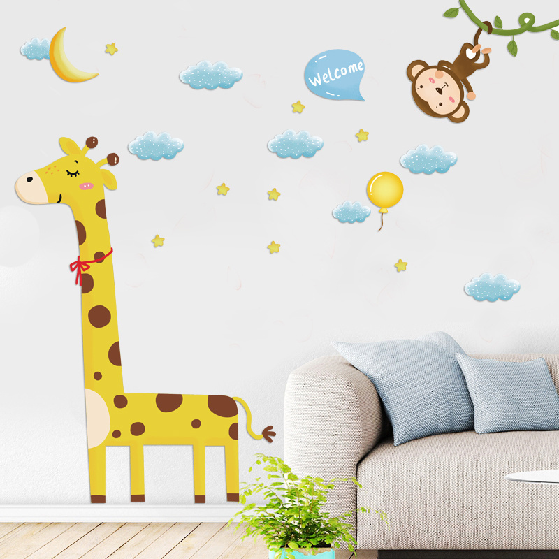 Giraffe Monkey Stickers Clouds Stars Wall Sticker Home Decor Wallpaper For Living Room Bedroom Sofa Background Decor Wall Decal