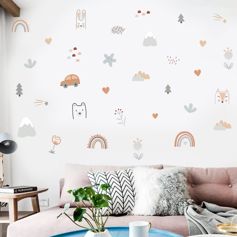 Cartoon Animals Stickers Rainbow Stars Decals Creative Kid's Bedroom Wallpaper Self Adhesive Living Room Decorative Murals