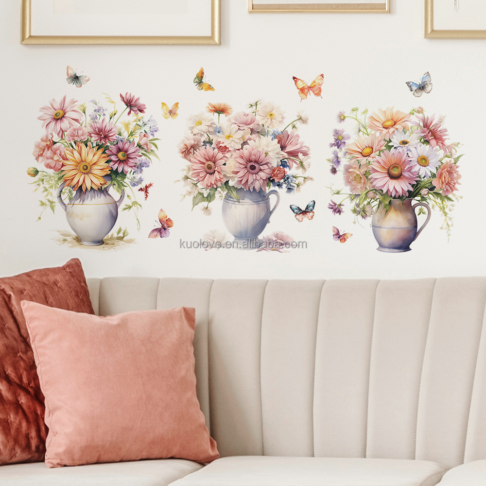 Beautiful little Daisy vase Butterfly wall stickers Bedroom living room decorative wall stickers self-adhesive wallpaper