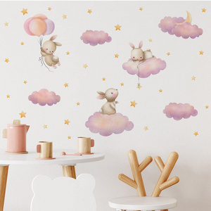 Dream Bunny Cloud Stars PVC wall stickers Baby bedroom living room decoration Self-adhesive stickers wallpaper