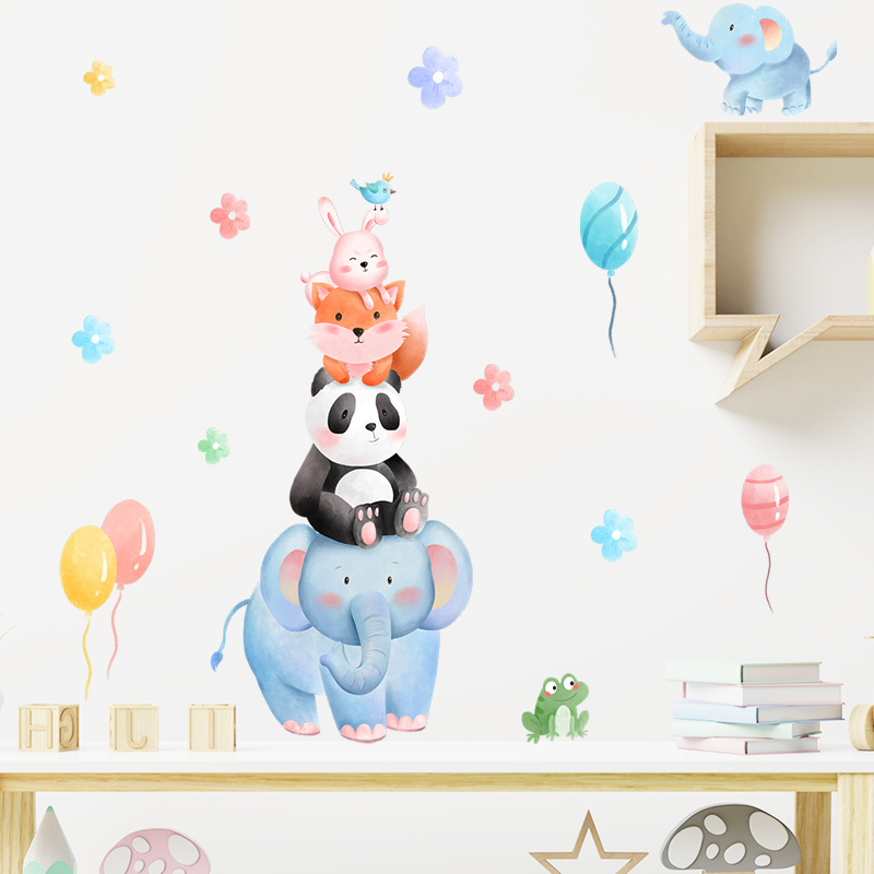 Cartoon Elephant Panda Fox Sticker Cute Animals Wallpaper Self Adhesive Living Room Bedroom Decorative Mural TV Background Decal