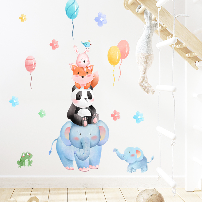 Cartoon Elephant Panda Fox Sticker Cute Animals Wallpaper Self Adhesive Living Room Bedroom Decorative Mural TV Background Decal