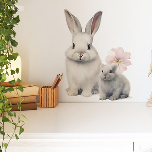 Cartoon cute little rabbit Wall Sticker Cute Little Rabbit Flower Decals Living Room Decorative Wallpaper