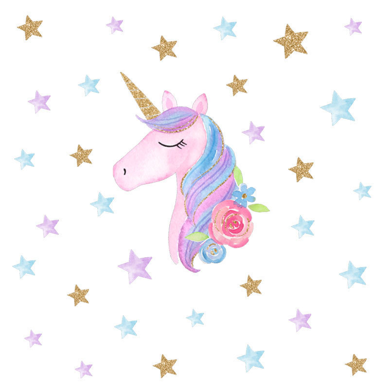 Cartoon stars Unicorn wall stickers Children's bedroom living room decoration wallpaper can be removed self-adhesive stickers