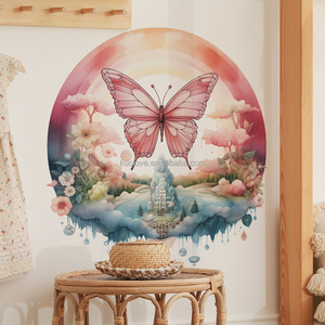 Dream Castle round watercolor butterfly wall stickers Living room children's bedroom PVC decorative wallpaper wall stickers