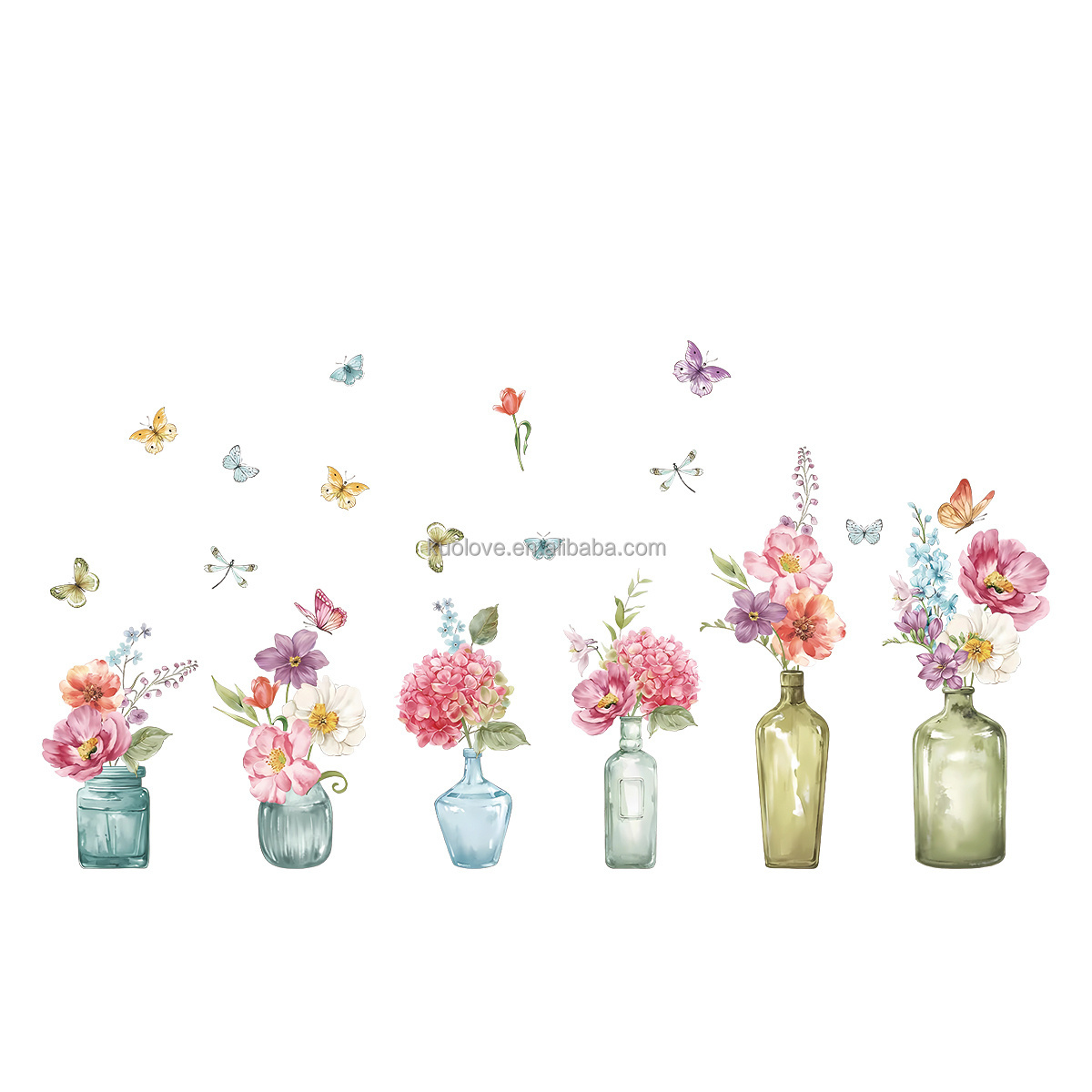 ins Plants Flower vase Butterfly wall stickers bedroom living room decoration wallpaper Self-adhesive wall stickers