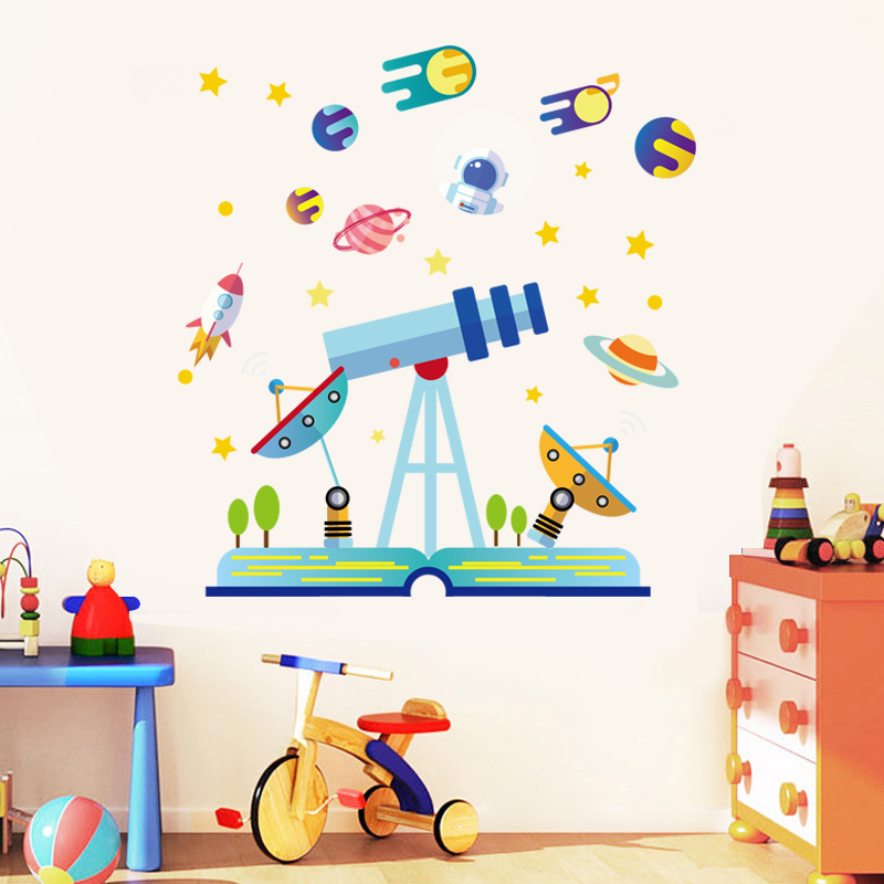 Cartoon Telescope Planet Wallpaper Luminous Stickers Home Decoration For Living Room Bedroom Sofa Background Decor Wall Decal