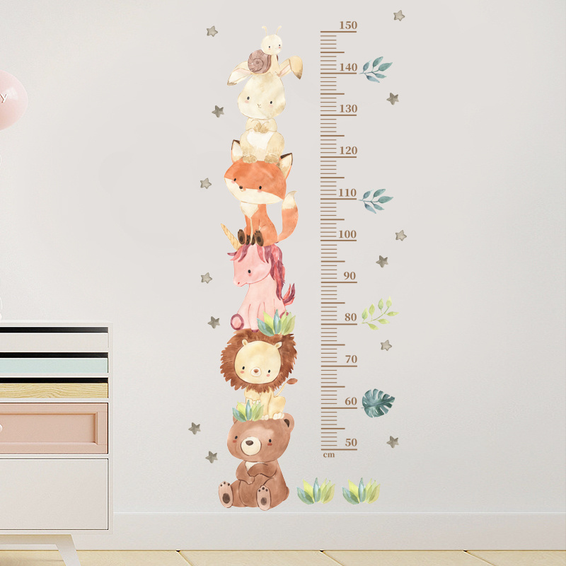 Bear Fox Lion Height Sticker Cartoon Unicorn Decals Creative Kid's Bedroom Wallpaper Self Adhesive Living Room Decorative Murals