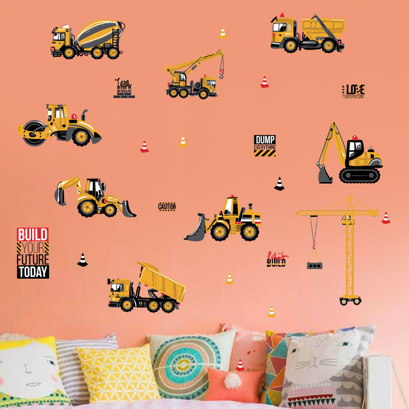 News Yellow Truck Tractor Cartoon Wallpaper Creative Kid's Bedroom Decorative Decal Self Adhesive Children's Bedroom Wall Murals