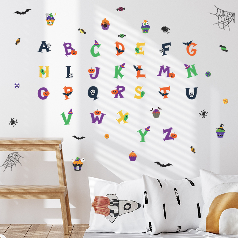 Cartoon Halloween Theme English Letters Wall Sticker Halloween style English letters Decals  Living Room Decorative Wallpaper