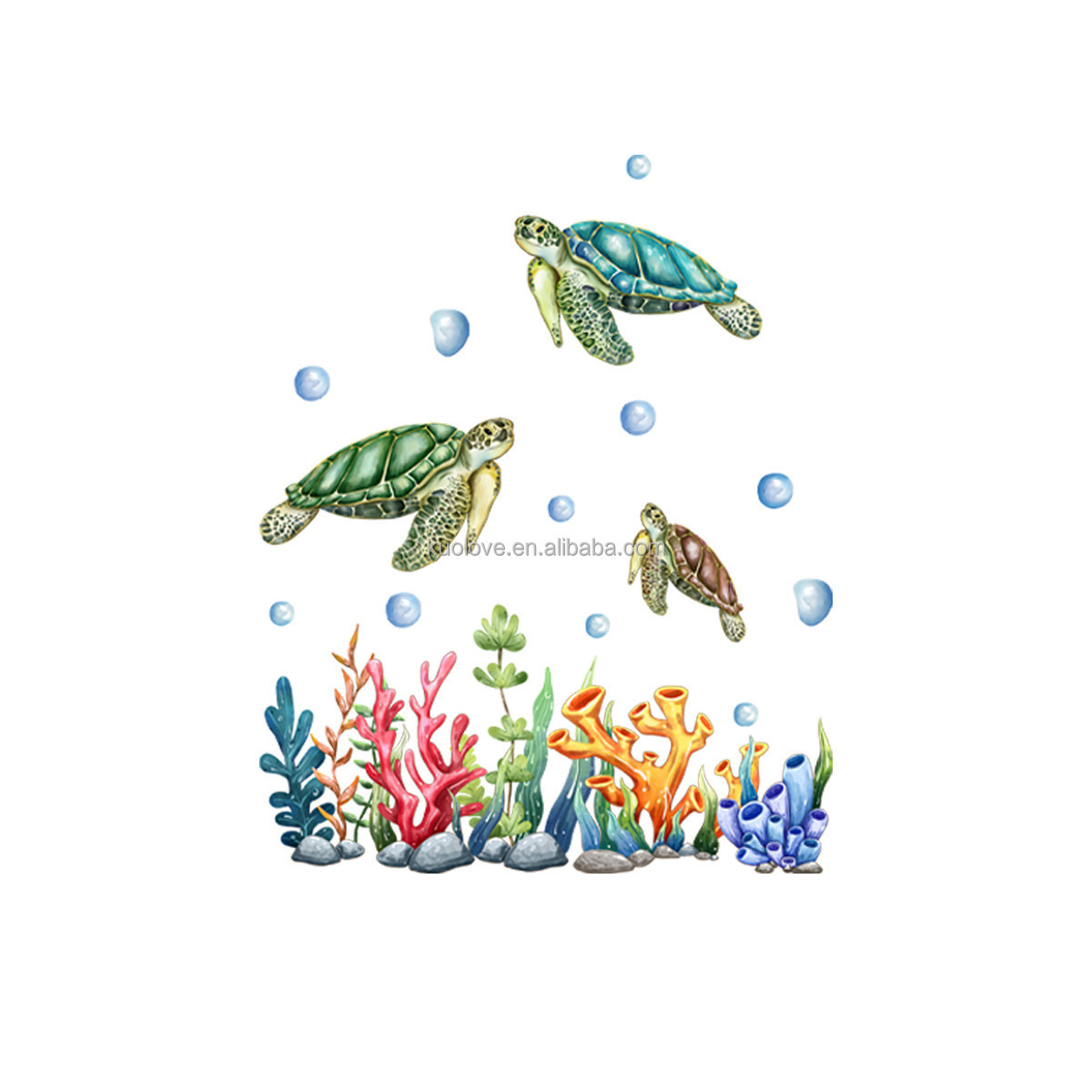 Underwater World Wall Sticker Turtle Water Grass Decals Living Room Decorative Wallpaper