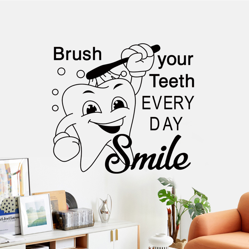 Brush Your Teeth Cartoon Sticker Bathroom Wallpaper Creative Living Room Decorative Decal Self Adhesive TV Background Murals