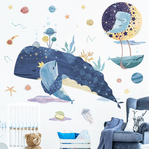 Blue Whale Stickers For Room Wall Creative Planets Decor Removable TV Sofa Background Wallpaper Kid's Bedroom Wall Decal