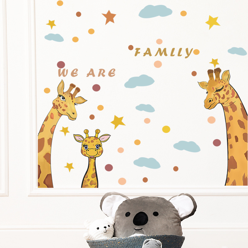 Cartoon Family Warm Giraffe Wall Sticker Lovely Giraffe Home Decals  Living Room Decorative Wallpaper