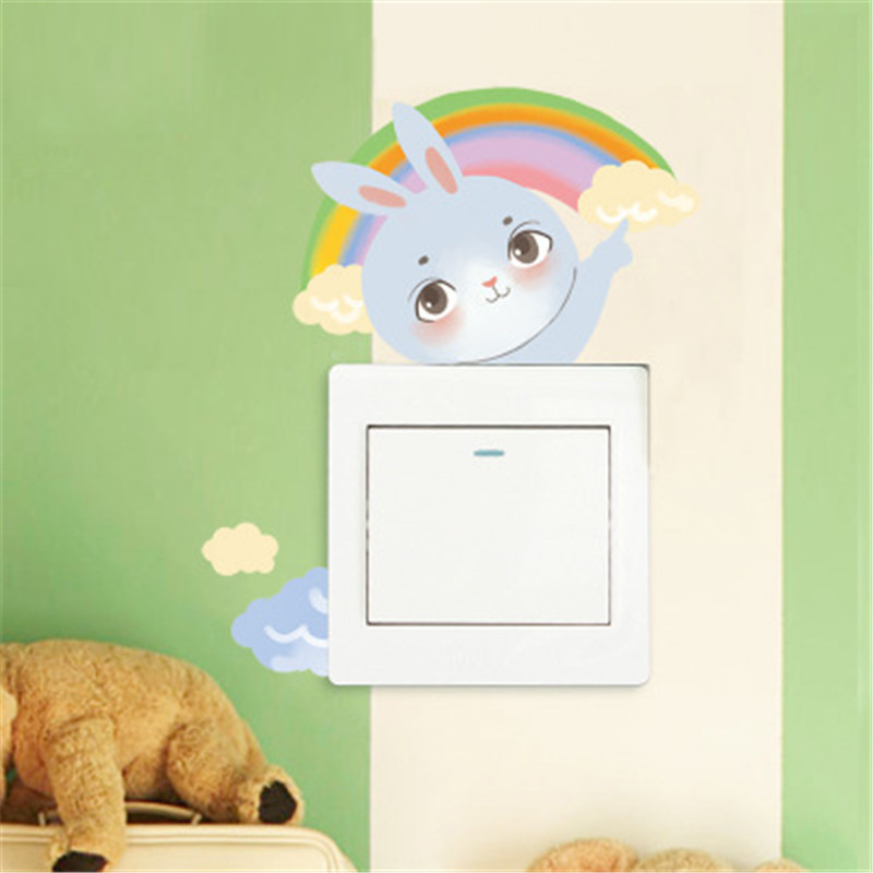 Cartoon Rabbits Switch Sticker Cute Light Blue Bunny Wallpaper For Kid's Room Hot Sale Modern Style Home Decoration