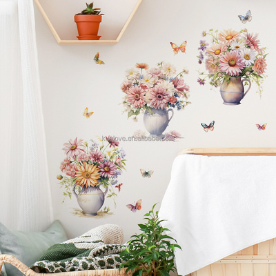 Beautiful little Daisy vase Butterfly wall stickers Bedroom living room decorative wall stickers self-adhesive wallpaper